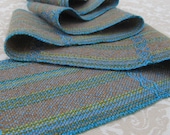 Green and Blue with Light Brown Stripes with Blue Baby Handwoven Scarf