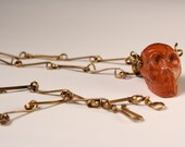 Red jasper Skull Necklace Handmade Brass Chain