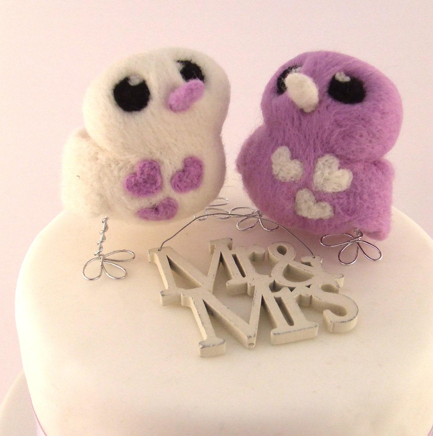 Bird Wedding Cake Topper Lilac and White Love Birds