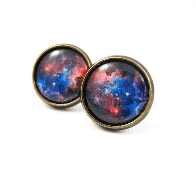 Galaxy Earring Studs - Stud Earrings - Galaxy Jewelry - Pink Blue Nebula Earring Posts - Space Jewelry