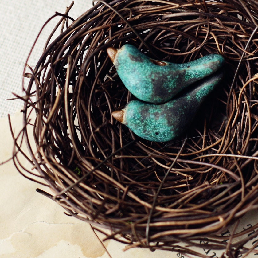 Copper Patina- Handmade ceramic bird bead- ONE