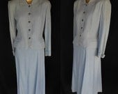 Vintage 40s Suit - 1940s Wool Hourglass Jacket and Skirt Suit with Peplum in  Light Blue  - Size S