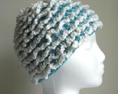 Blue and White Hat -  Shaggy Style Crochet Cap