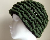 Green and Black Hat -Shaggy Style Crochet Cap
