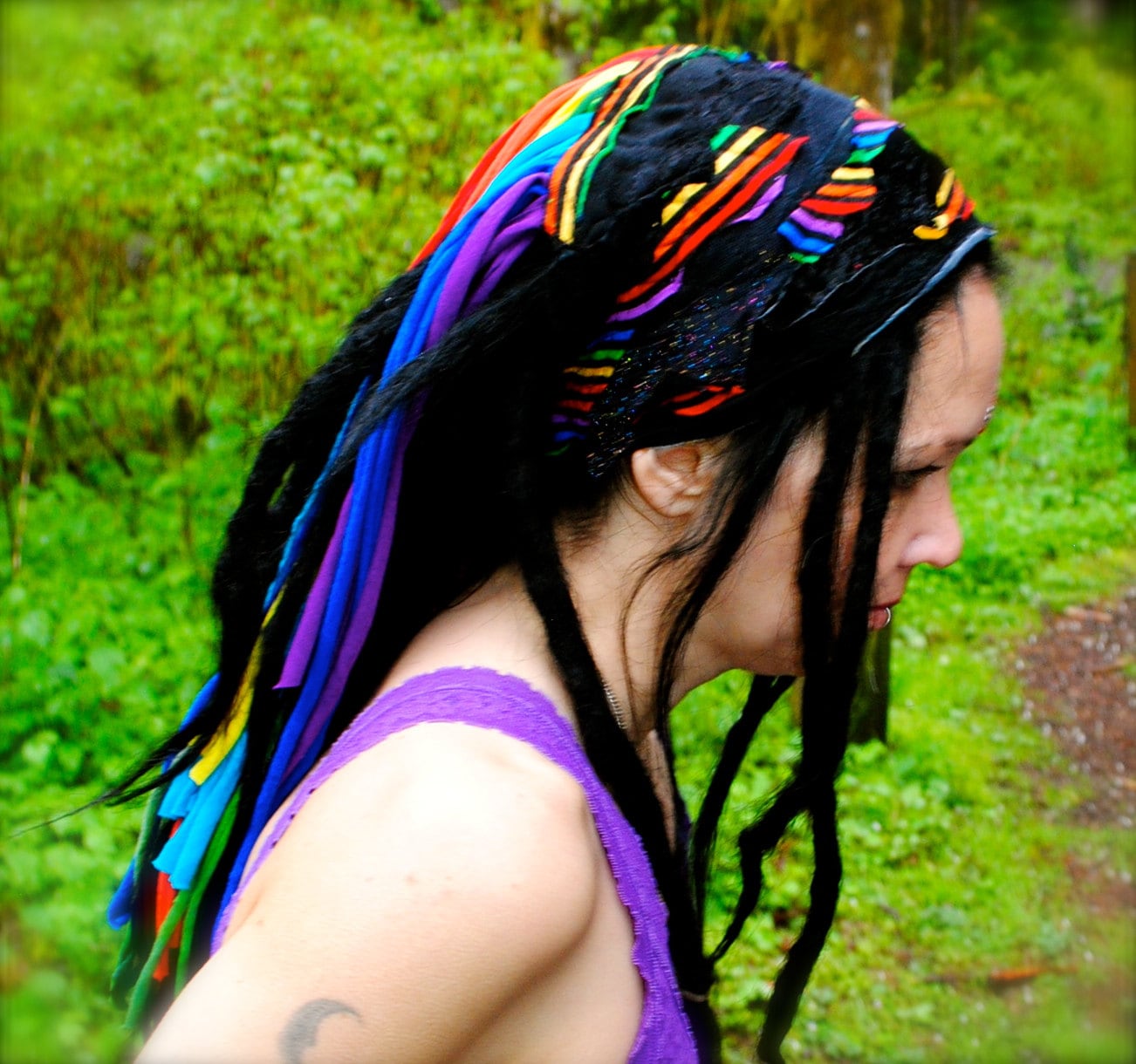 Midnight Rainbow Headband - Dread Wrap - Intergalactic Apparel- Festival Clothing, Hippie Headband, Gypsy Dreadlock Hairband