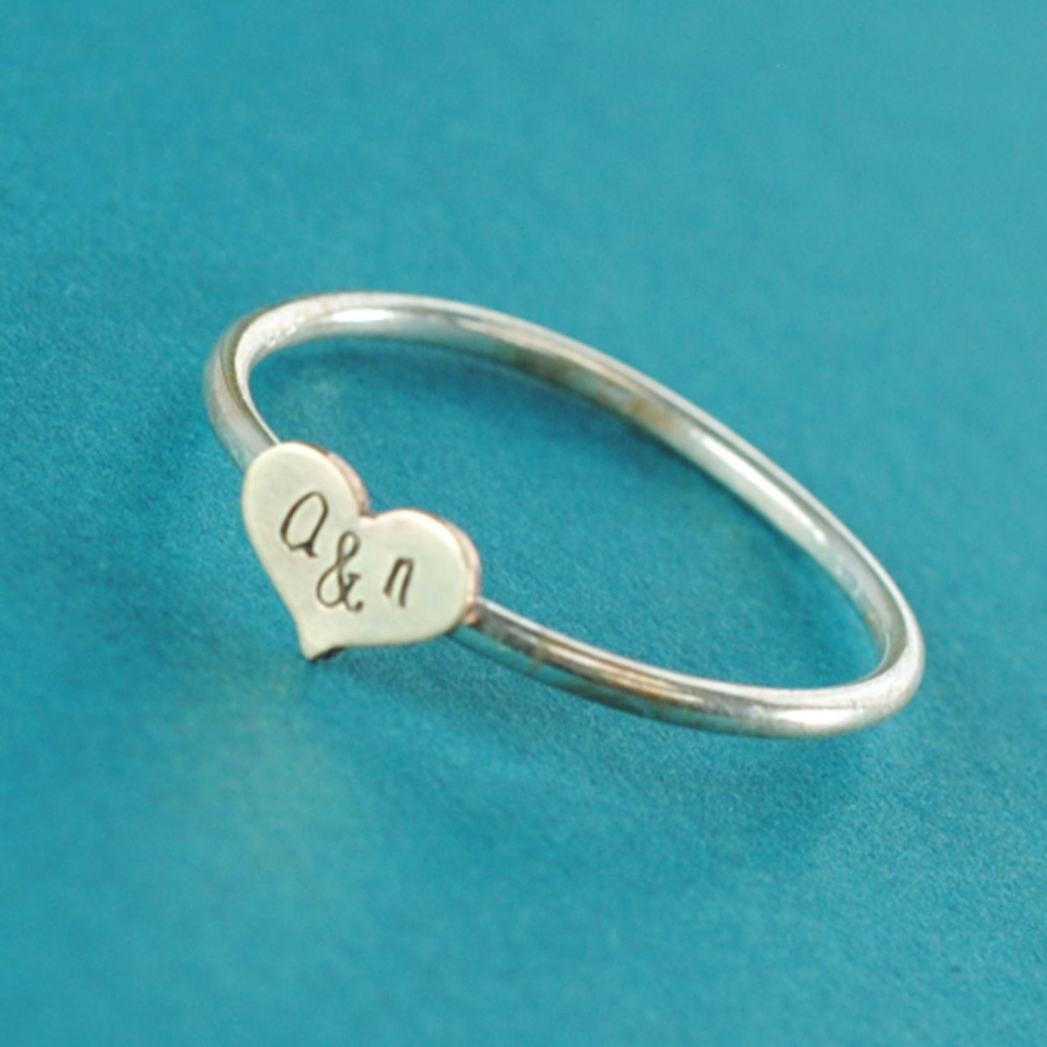 Personalized Wide Heart Initials Stacking Ring in Sterling Silver - Heart Initials Ring