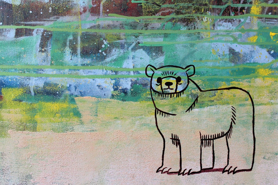 Bear Mother and Cubs - 24x36 Abstract Acrylic LARGE Original Painting Wall Art on Canvas