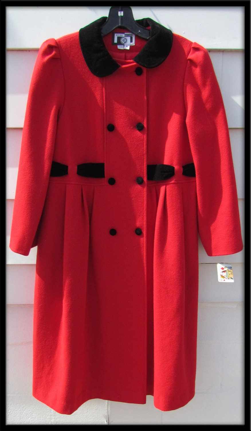 80s Womens Ladies Vintage 1960s style  red dress with BOW princess winter Coat Overcoat
