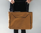 Cat Tote Bag in Mocha Brown / Organic Cotton, cat lover, gift for her, eco friendly, kitten, pet lover