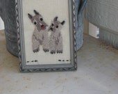 Scottish Terrier Scotty Dog Embroidery Crewelwork in Frame (00193-W)