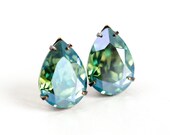 Crystal Stud Earrings - Tide Pool - Sterling Silver,  Blue Green