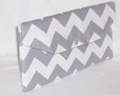 Bridesmaid Clutch / SALE and FREE SHIPPING / Fold Over Envelope Clutch / Riley Blake - Chevron in Grey & White /Gift Idea