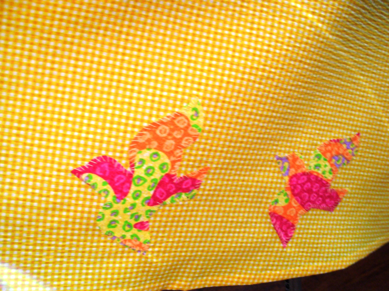 Yellow gingham bird applique skirt W33