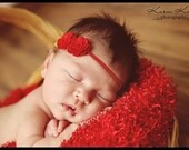 Valentines Red Baby Headband - Wool Felt Flower Headband Bouquet - Rose Duo For Newborn, Child or Adults
