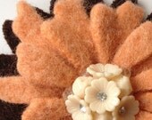 One Of A Kind - Repurposed Felted Wool Brooch -  Coral Daisy Brooch