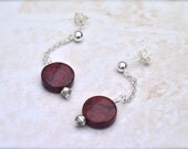 Oxblood earrings, Jasper and sterling silver, coin shape dangle, unique artisan jewelry for women, brick red