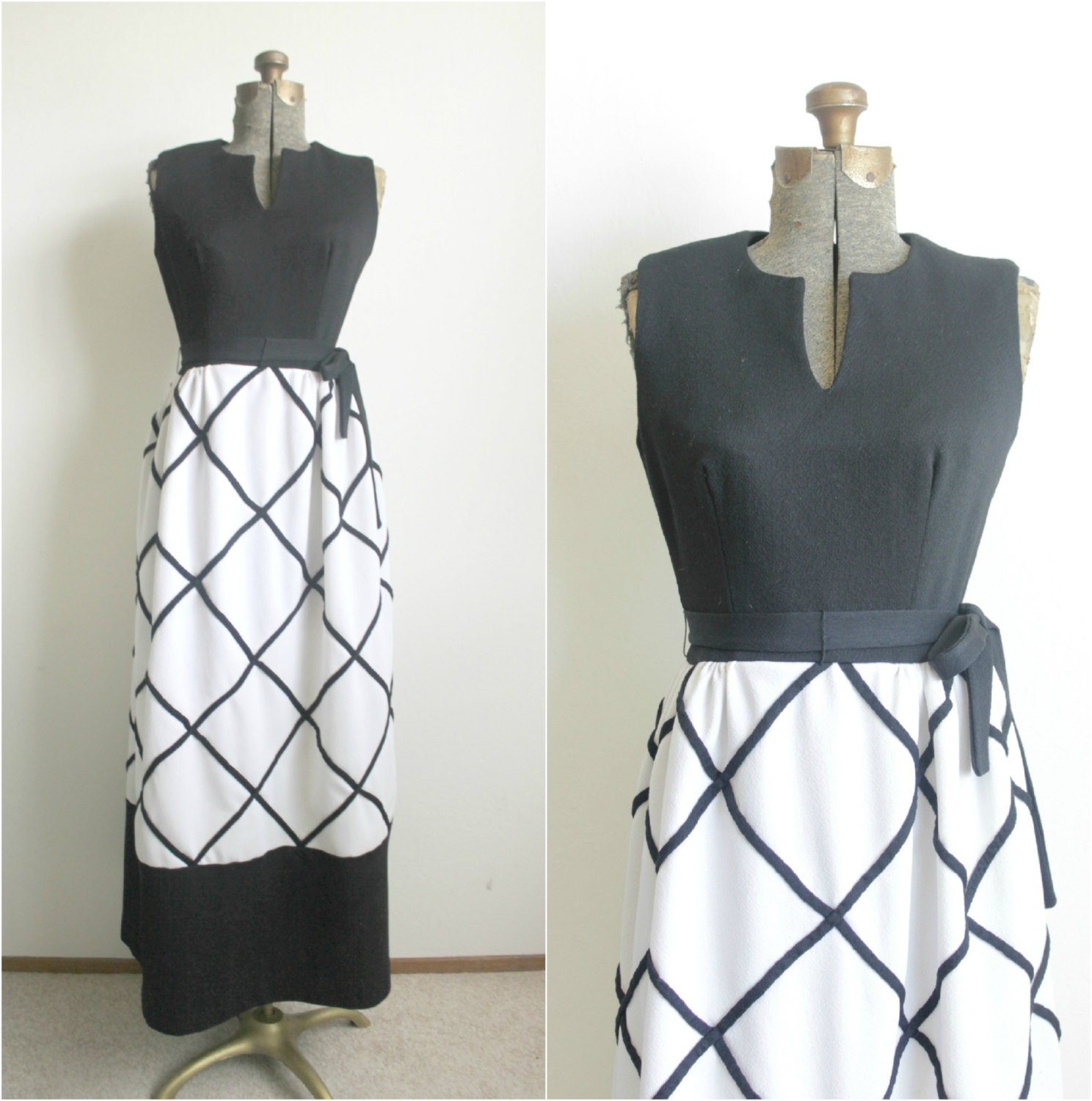 Vintage 1970s Dress / 70s Dress /  70s Maxi  Dress / Black and White Dress