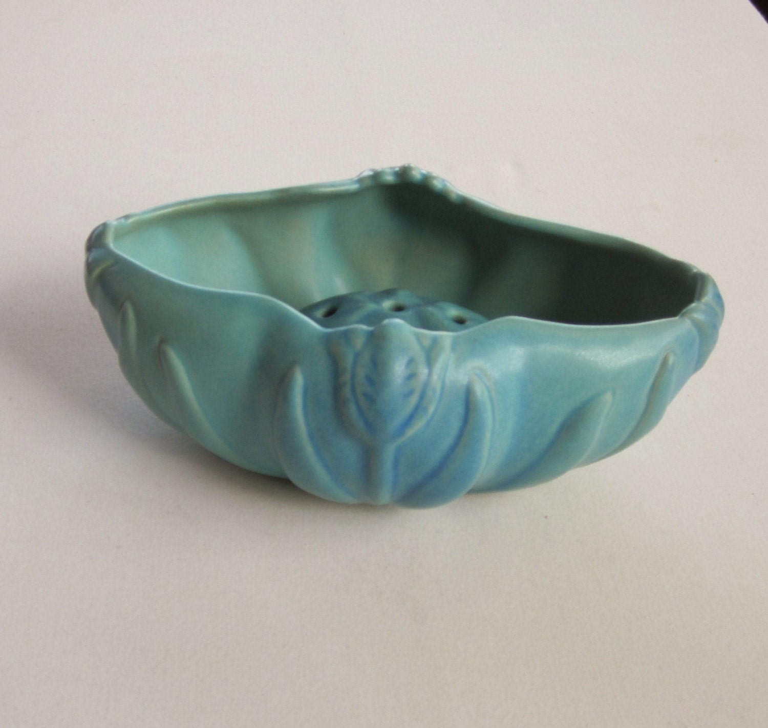 Van Briggle Pottery Flower Frg Console Bowl Blue