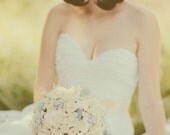 Mint and soft blush jeweled wood and preserved rose brooch bouquet -- made-to-order wedding bouquet