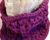 Wine Colored Bulky Knit Feather and Fan Cowl