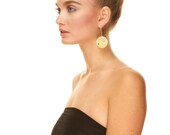Gold circle earrings  - dots with chevron - etched design