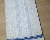SIMPLE STRIPE 2 -- Hand-woven bath mat rug -- white with blue stripes