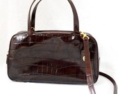 vintage . Etienne Aigner . brown . crocodile . leather . handbag . shoulder bag .