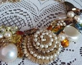 bib necklace, Aphrodite, vintage repurposed  gold statement necklace,wedding necklace SHIPS FREE