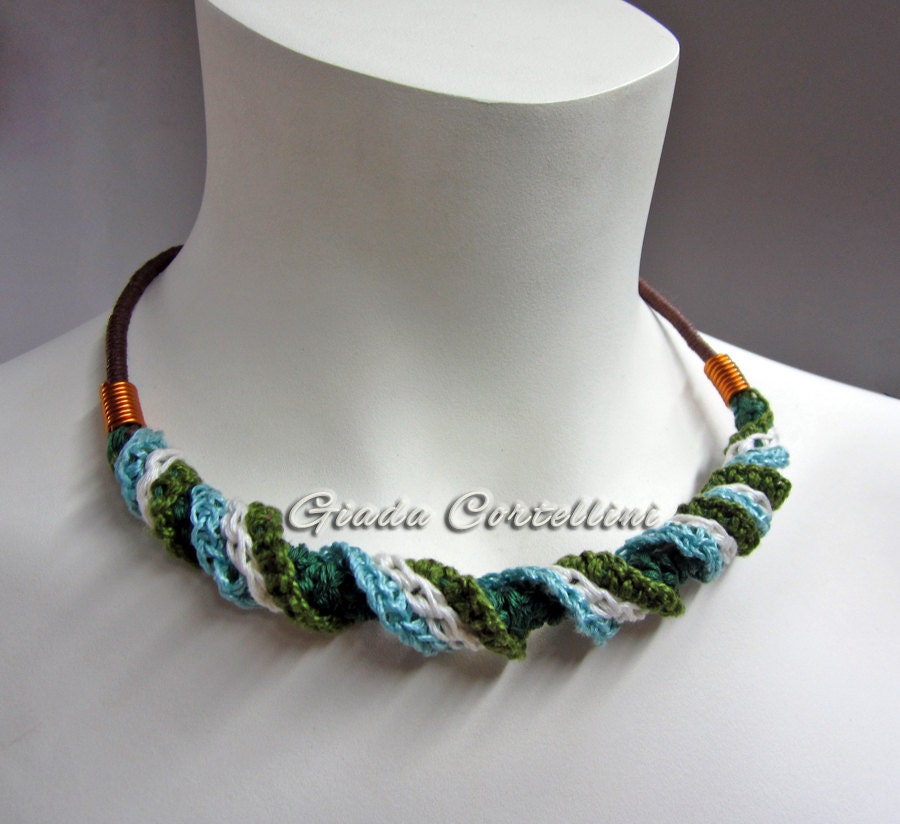 Twist - Fiber, crochet, knitted, cotton yarn, cotton cord, enamelled copper, mint, olive green, forest green, cream, brown chocolate, summer