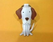 Kate the English Pointer leather keychain ( White / Brown )