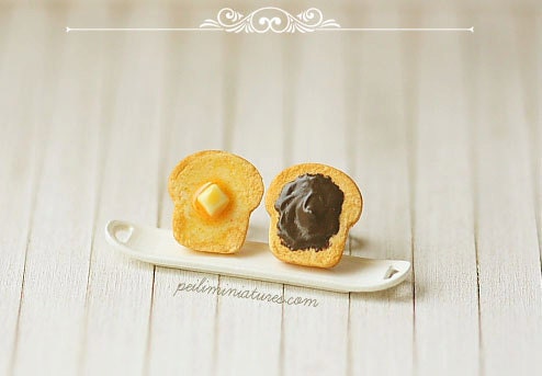Breakfast Earrings - Toast Earrings - Butter and Chocolate Spread Toast Earrings