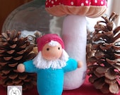 Waldorf Nature Table  Pocket Gnome with Mushroom Set Turquoise