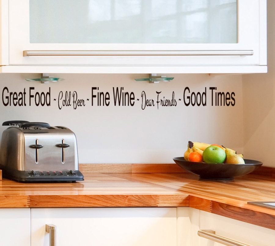 Wine Decor, bar , friends, Cold Beer Wall decal Words Quote Great Food Cold Beer Fine Wine Dear Friends Good Times