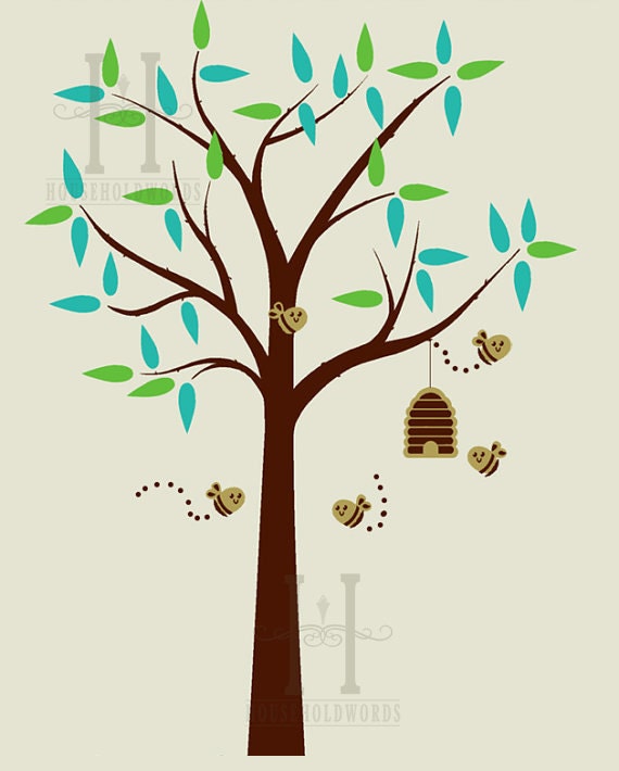 Tree Decal for Kids Rooms Beehive and Bees childrens decor Nursery wall art, honey