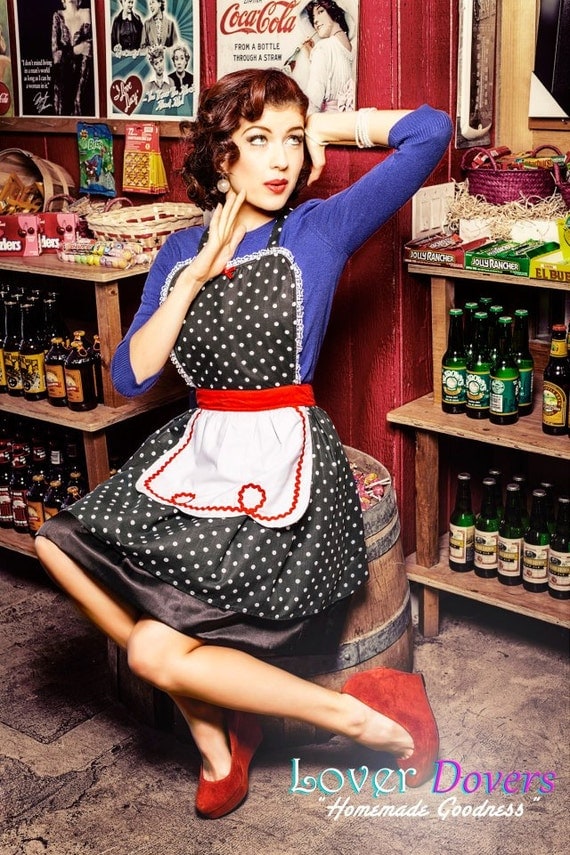 apron LUCY ...... retro red with black polka dot womens full apron make a flirty hostess gift