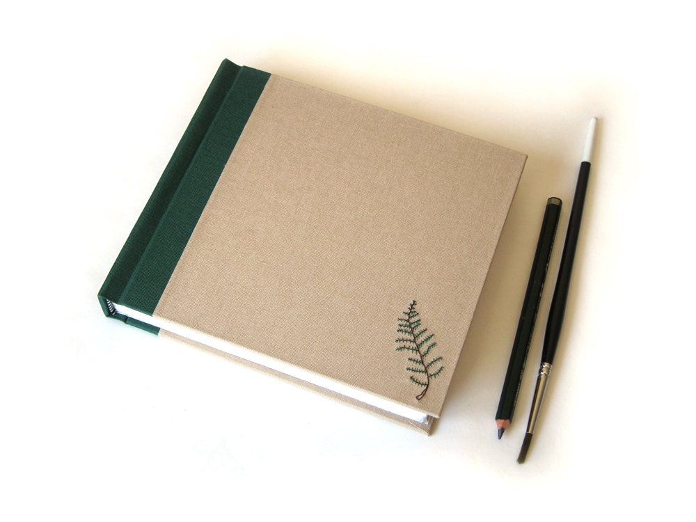 Small Sketch Journal - Fern Embroidery - Handbound Journal - Artist Gift