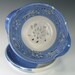 Berry Bowl - Colander with saucer - Hand Carved - Stoneware Pottery - Food Prep - Cooking - Kitchen - Floral - Blue and White