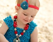 Pure Silk Crochet Diamante Flower Hair Clip Headband Baby Girl OOAK Blue Red Limited Edition