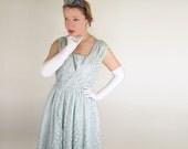 50s Cloud Blue Lace, Satin and Rhinestone Long Dress - Custom Made - XL