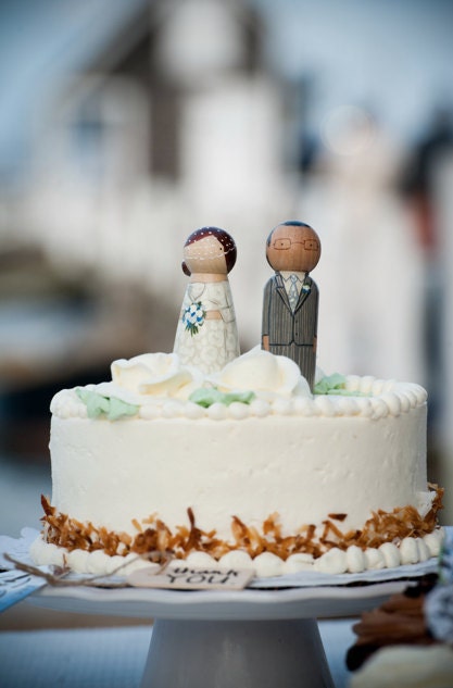 Peg Doll Wedding Cake toppers Personalized Wedding Cake Toppers Bride/Groom Wedding Decor Custom  with 3D Hair Bun by Goose Grease