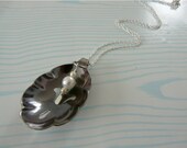 Silver Spoon Necklace with Pearl, Reversible design