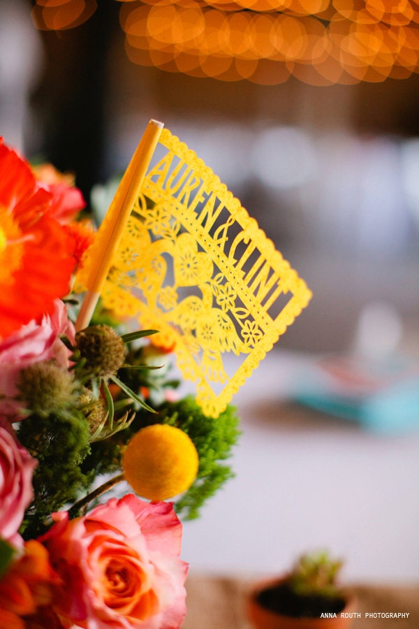 Wedding Centerpiece Flags . Personalized DOS PALOMITAS design