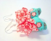 Turquoise, Red, and White Day of the Dead Roses and Sugar Skull Earrings