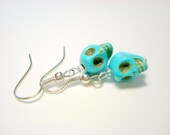 Tiny Turquoise Day of the Dead Sugar Skull Earrings