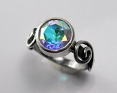 Mystic Topaz Engagement Ring - Unique Alternative Silver Swirl Gemstone Wedding Ring - Ice Blue Aqua Green Purple - Winter Wonderland
