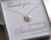 Coin Pearl & Letter Necklace with Hammered Circle and White Coin Pearl drop, Bridesmaid gift, Wedding Party Gift, Sentiment Card, Thank you