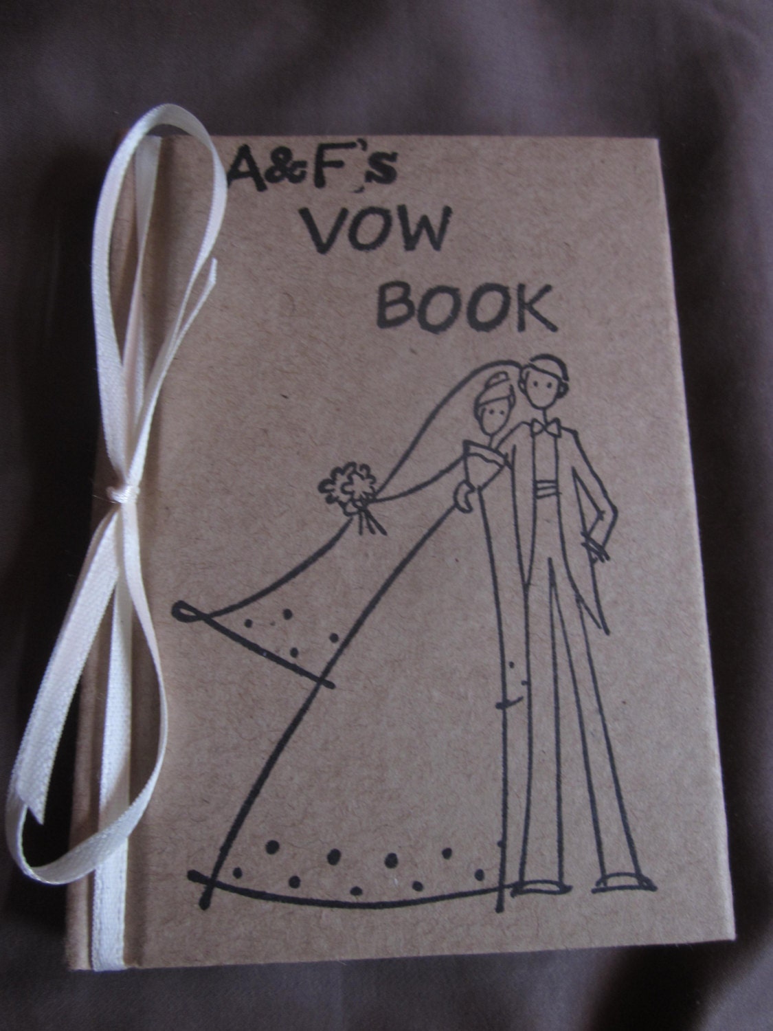 Brides Vow Book mini note book Journal. Lace ribbon. wedding. Rubber stamped custom book