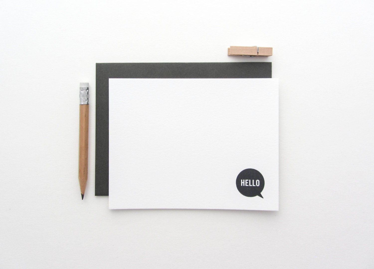 Letterpress 'Hello' Note Cards - Pack of 8, you pick the envelope color