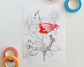 Small botanical transfer monotype, original print collage