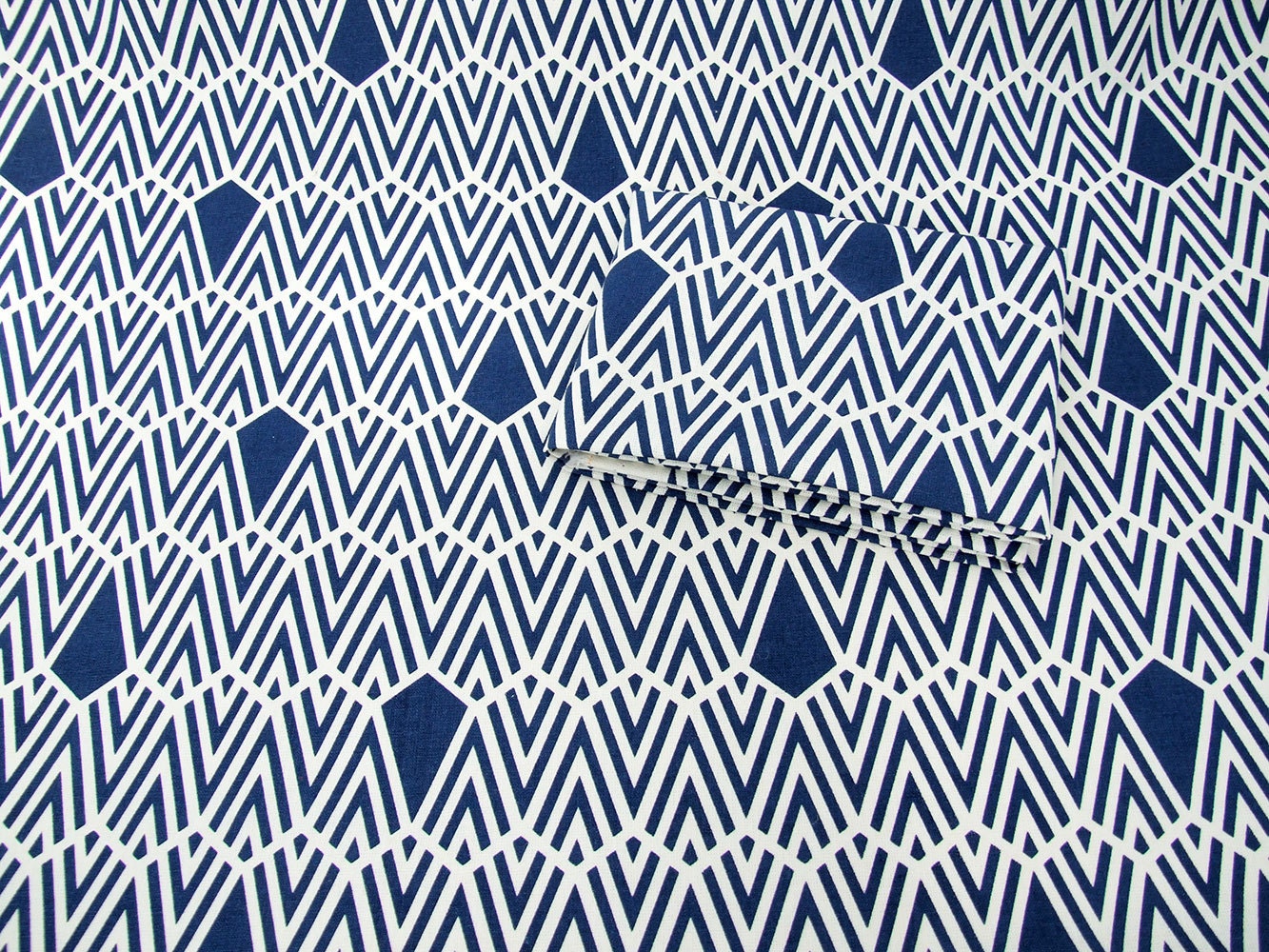 Hand Printed Fabric Deco printed in Night Blue on Hemp & Organic Cotton Fat Quarter